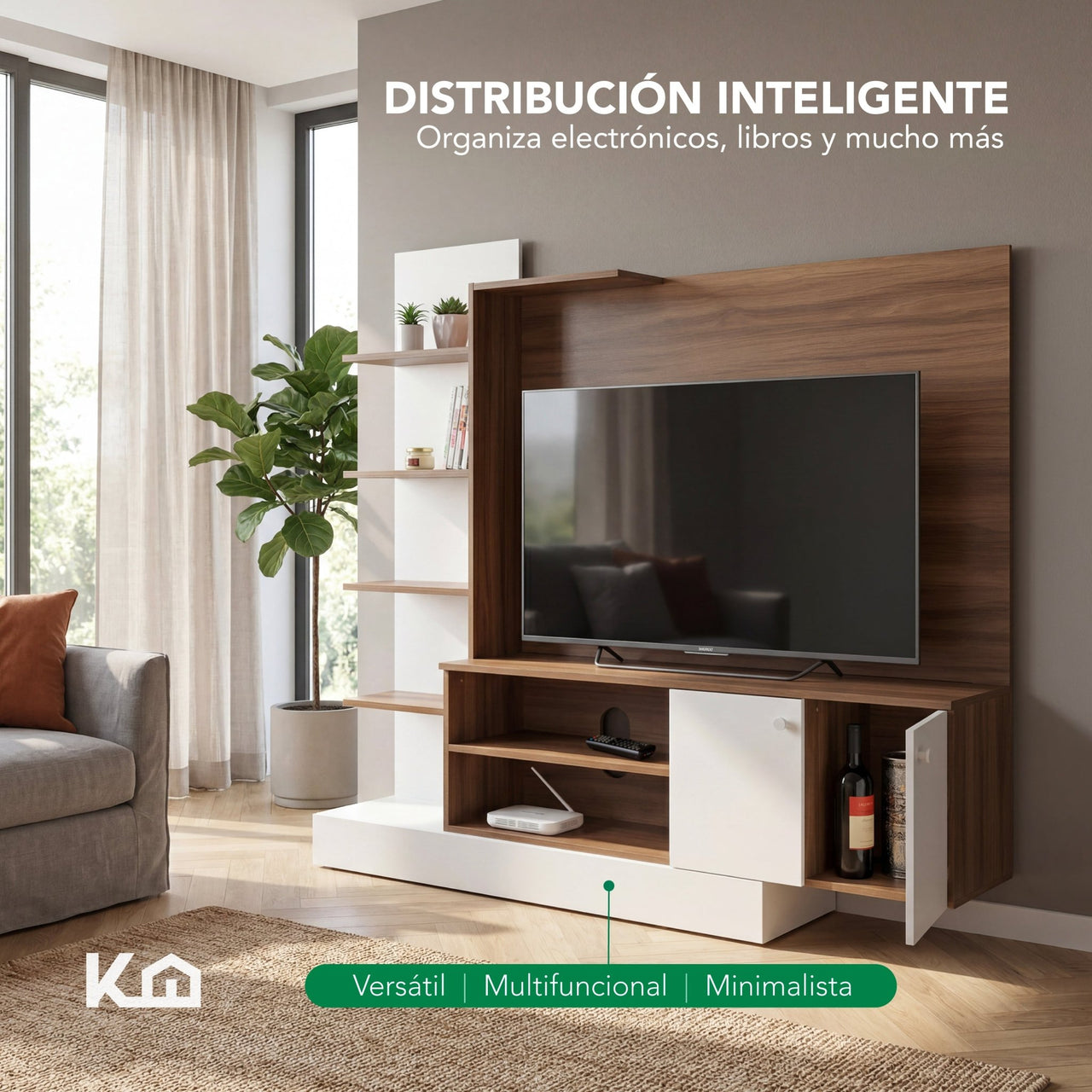 Centro Entretenimiento 55” Mueble TV Almacenamiento Madera