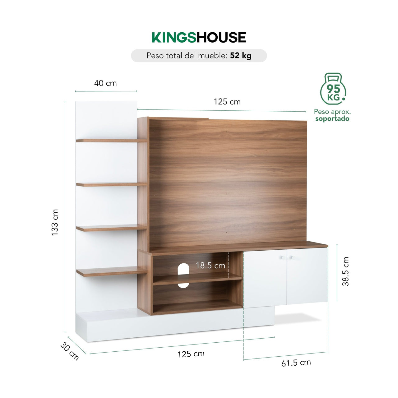 Centro Entretenimiento 55” Mueble TV Almacenamiento Madera