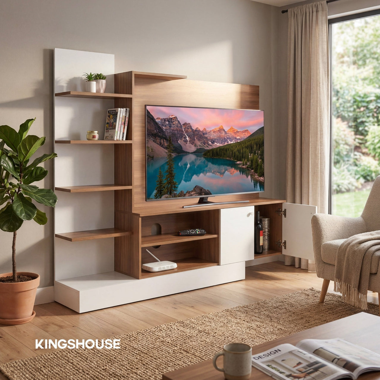 Centro Entretenimiento 55” Mueble TV Almacenamiento Madera