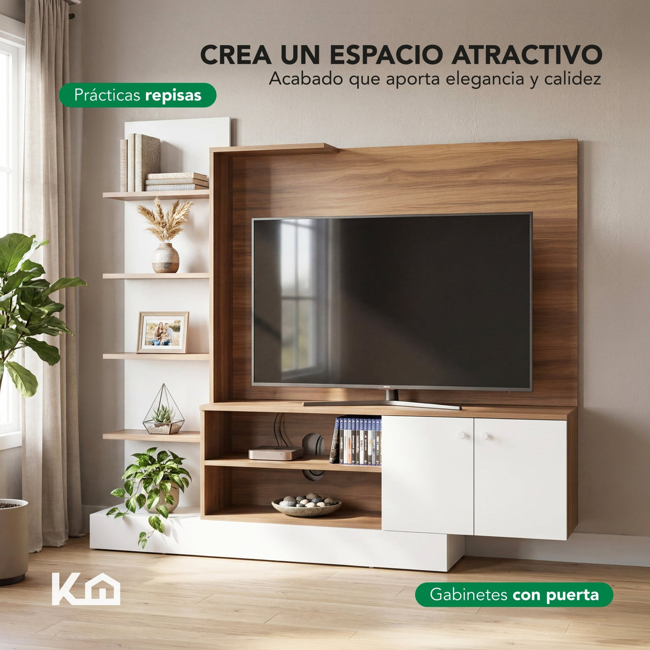 Centro Entretenimiento 55” Mueble TV Almacenamiento Madera
