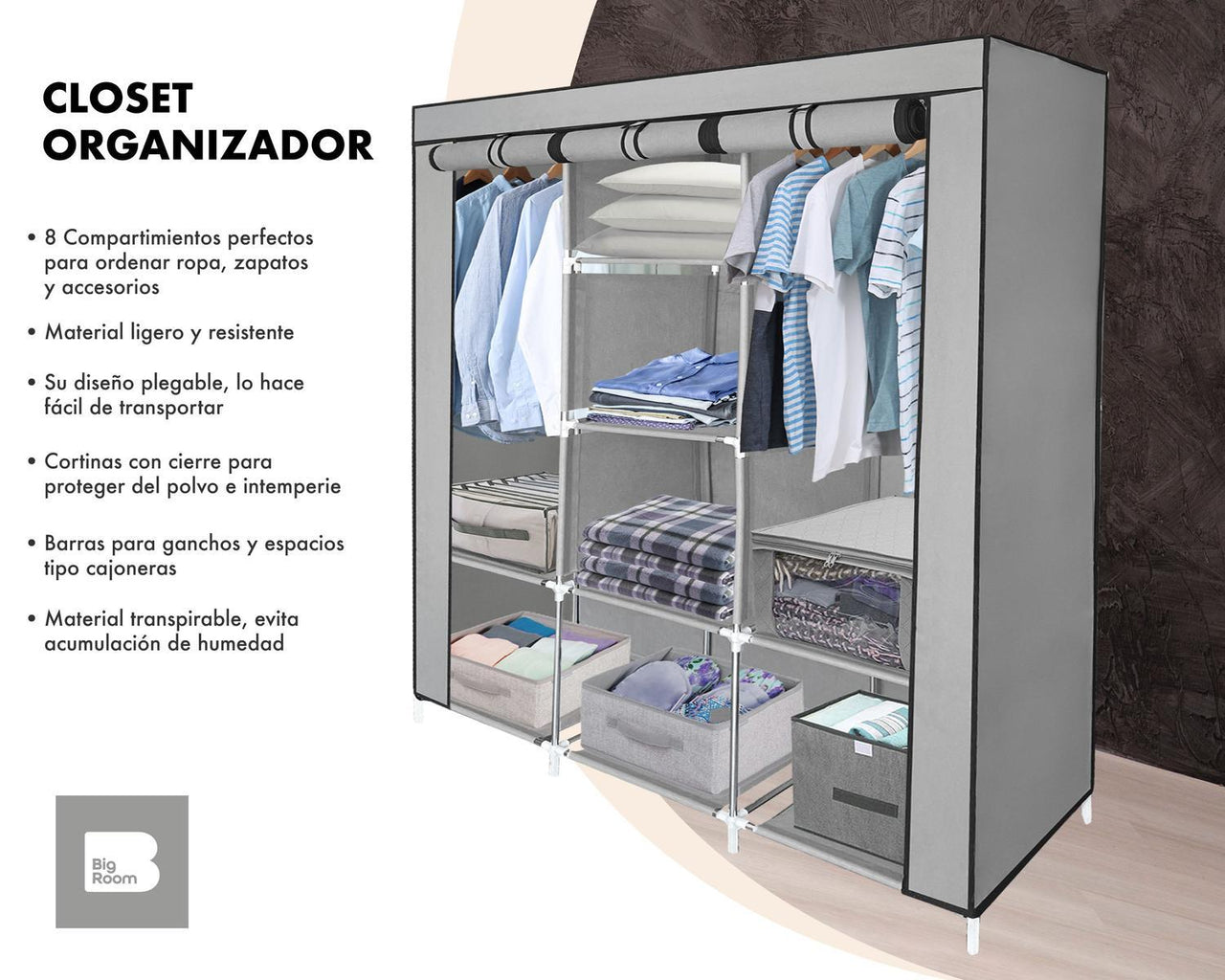 Closet Ropero Armable 3 Puertas Organizador Portatil