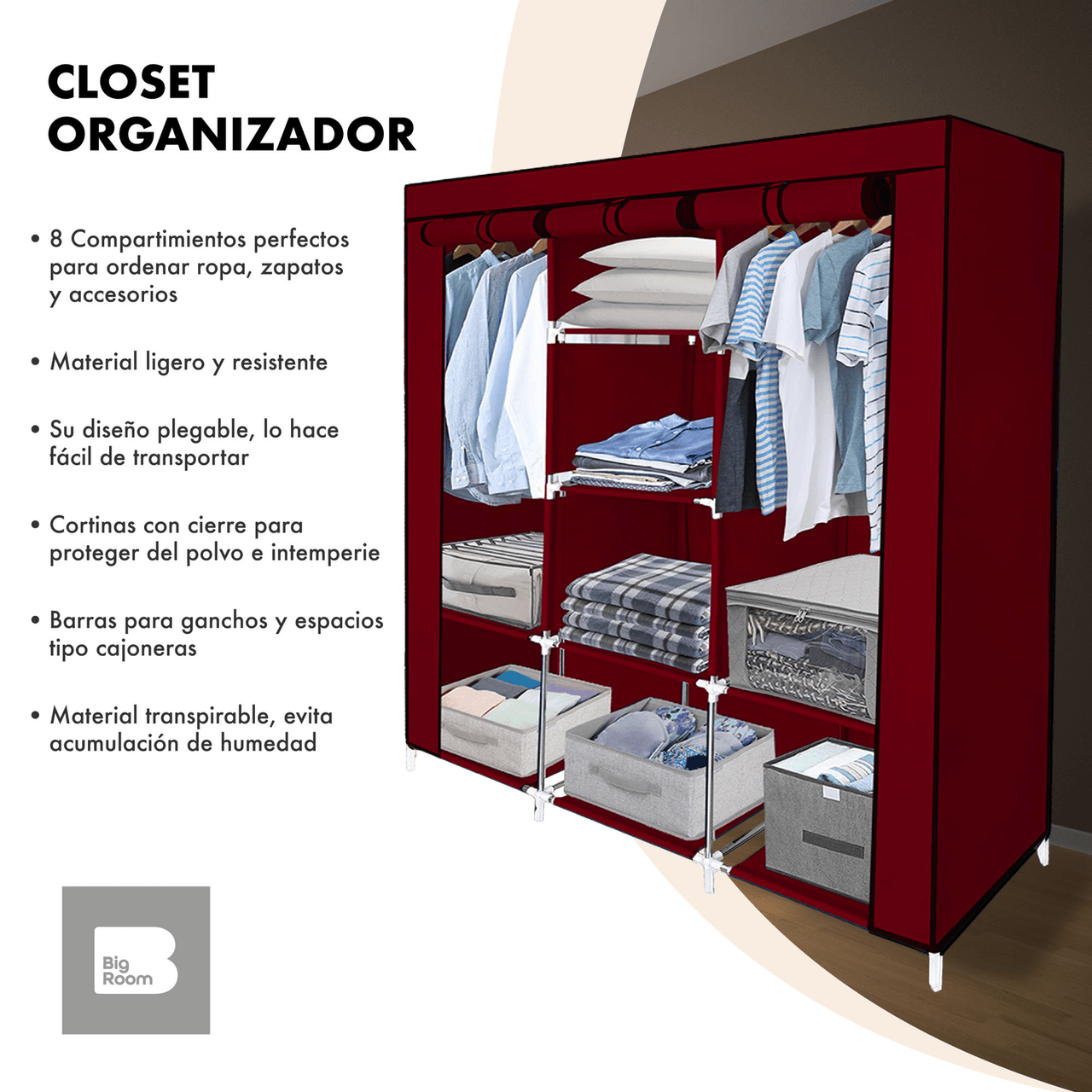Closet Ropero Armable 3 Puertas Organizador Portatil