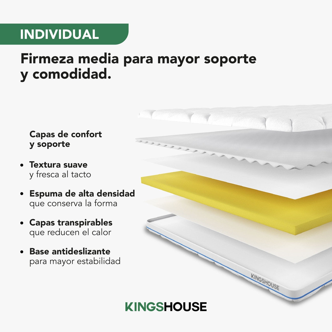 Colchón Individual Espuma Alta Densidad 15 cm Ergonómico