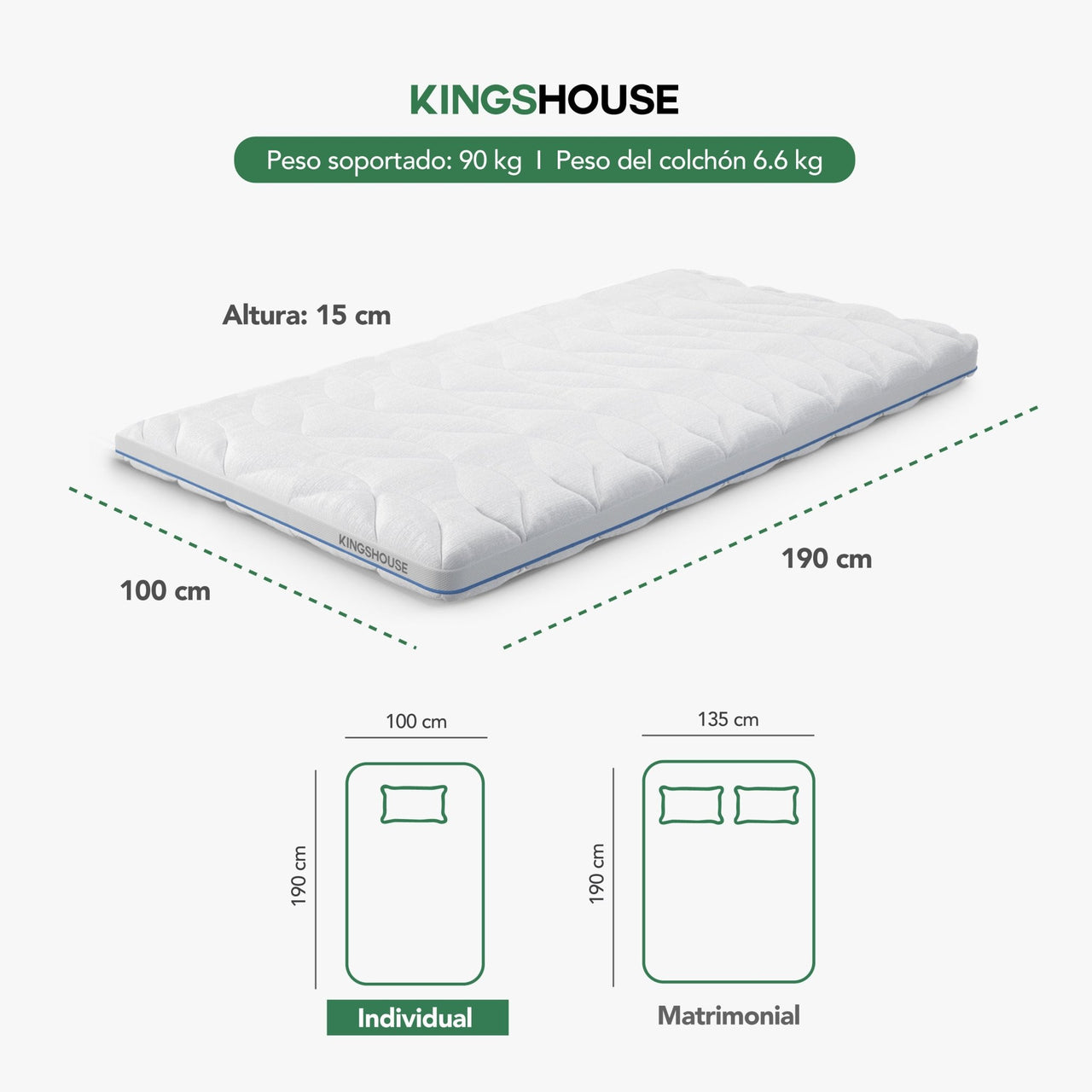 Colchón Individual Espuma Alta Densidad 15 cm Ergonómico