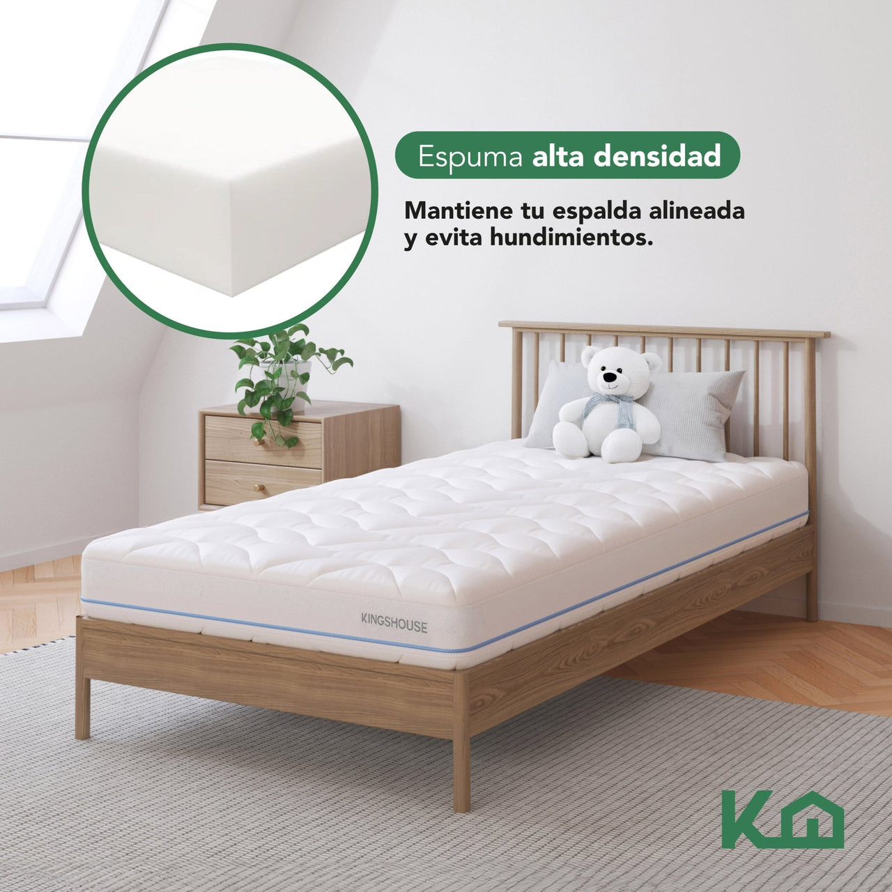 Colchón Individual Espuma Alta Densidad 15 cm Ergonómico