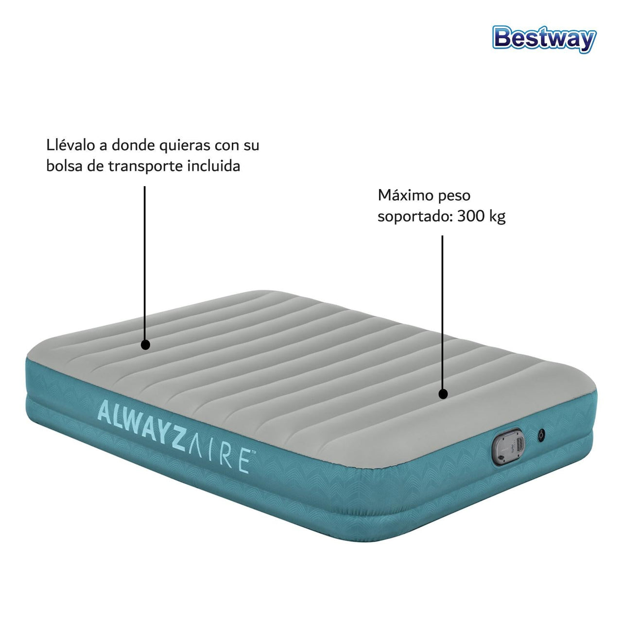 Colchon Inflable Queen Bomba Extraible Recargable Bestway