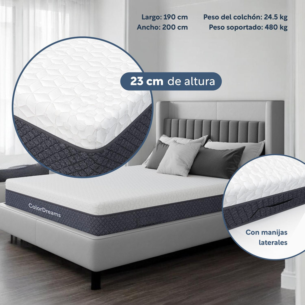 Colchón King Size En Caja Premium 200x190x23 cm Memory Foam Hipoalergénico KINGDREAMER ColorDreams