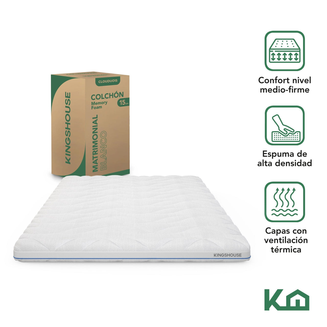 Colchón Matrimonial Espuma Alta Densidad 15 cm Ergonómico
