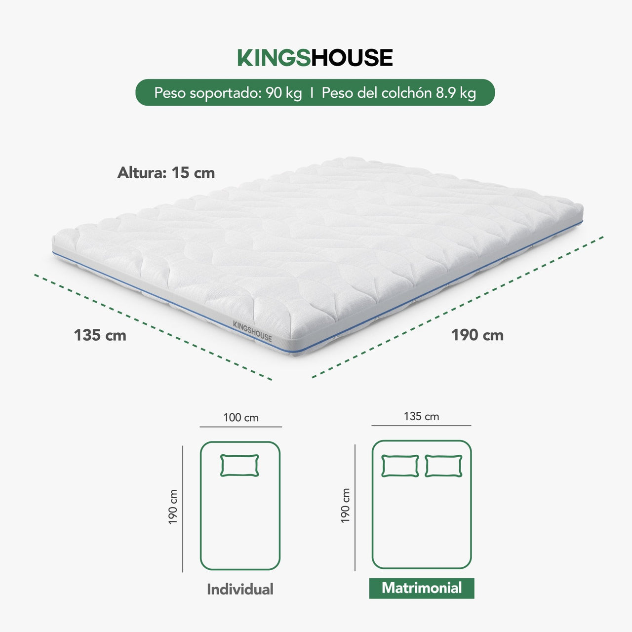 Colchón Matrimonial Espuma Alta Densidad 15 cm Ergonómico