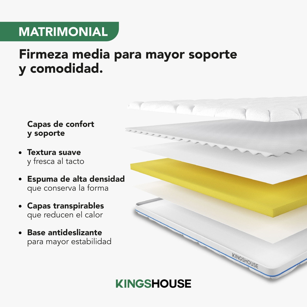 Colchón Matrimonial Espuma Alta Densidad 15 cm Ergonómico