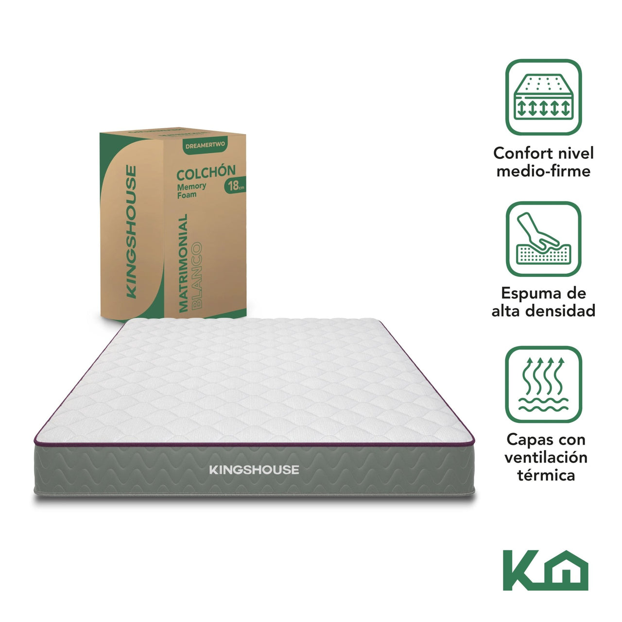 Colchón Matrimonial Espuma Alta Densidad 18 cm Firmeza Media