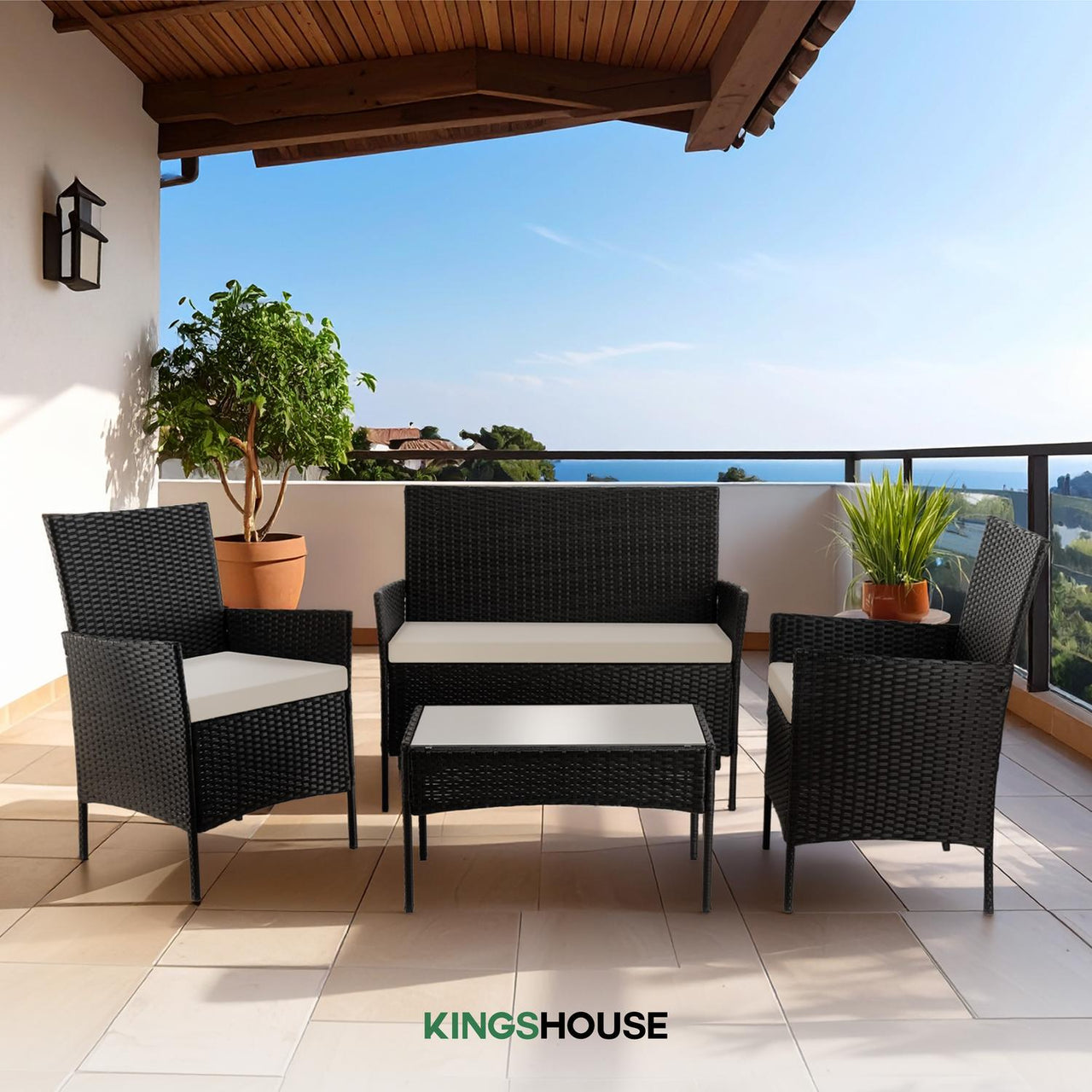 Combo 2 Salas Exterior Ratán Tipo Mimbre con Cojines