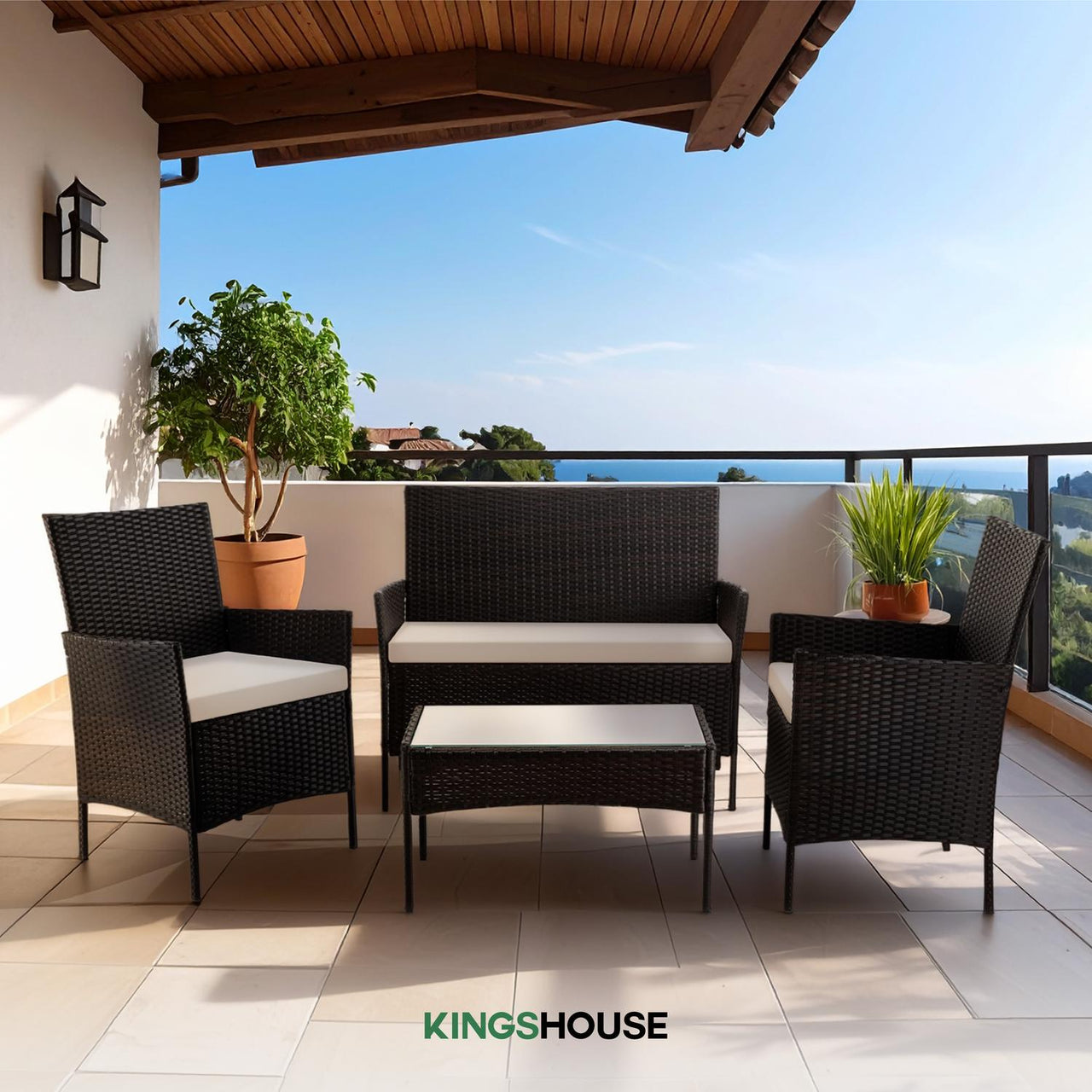 Combo 2 Salas Exterior Ratán Tipo Mimbre con Cojines