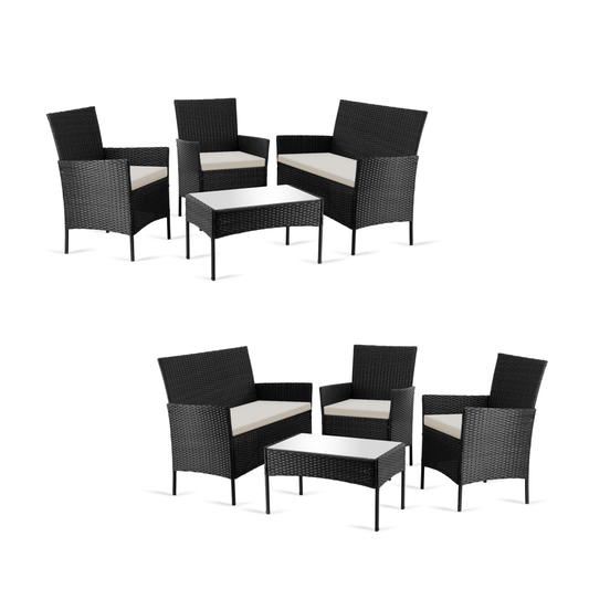 Combo 2 Salas Exterior Ratán Tipo Mimbre con CojinesLIVGARDEN-NEG2