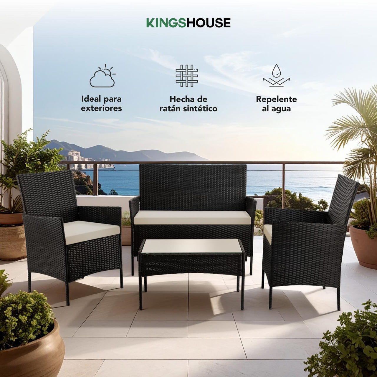 Combo 2 Salas Exterior Ratán Tipo Mimbre con Cojines