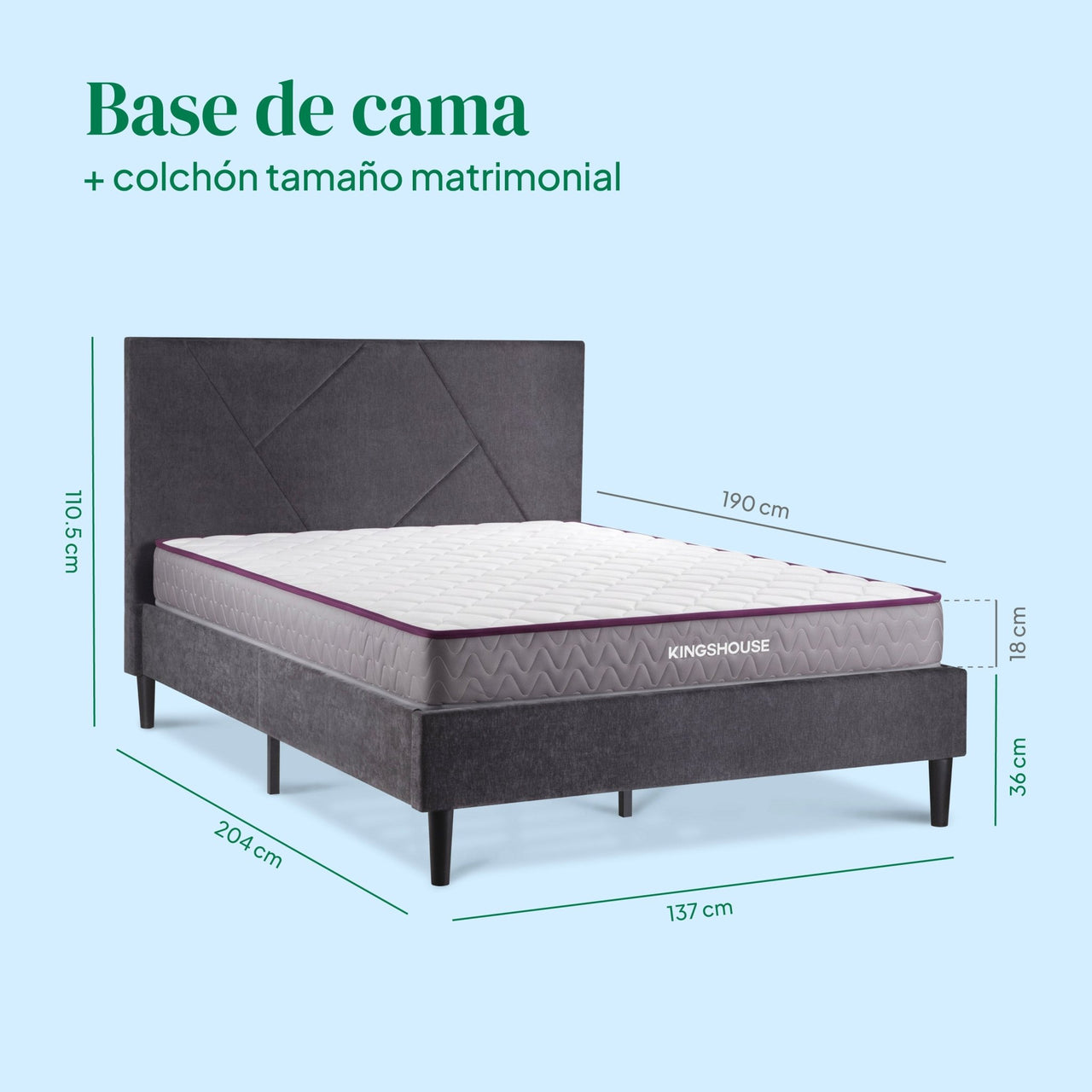 Combo Cama de Madera y Colchón Matrimonial Memory Foam