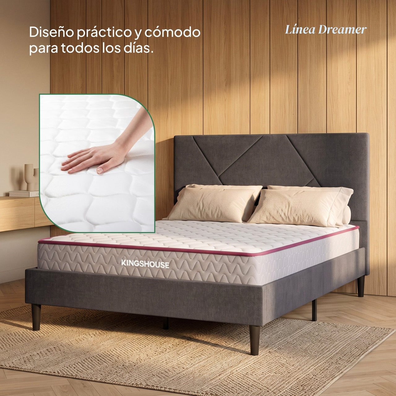 Combo Cama de Madera y Colchón Matrimonial Memory Foam