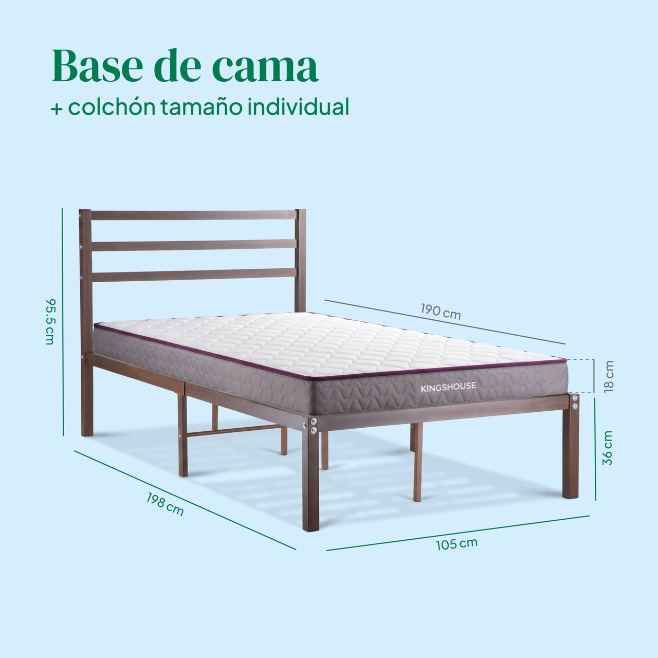Combo Cama de Metal y Colchón Individual Memory Foam