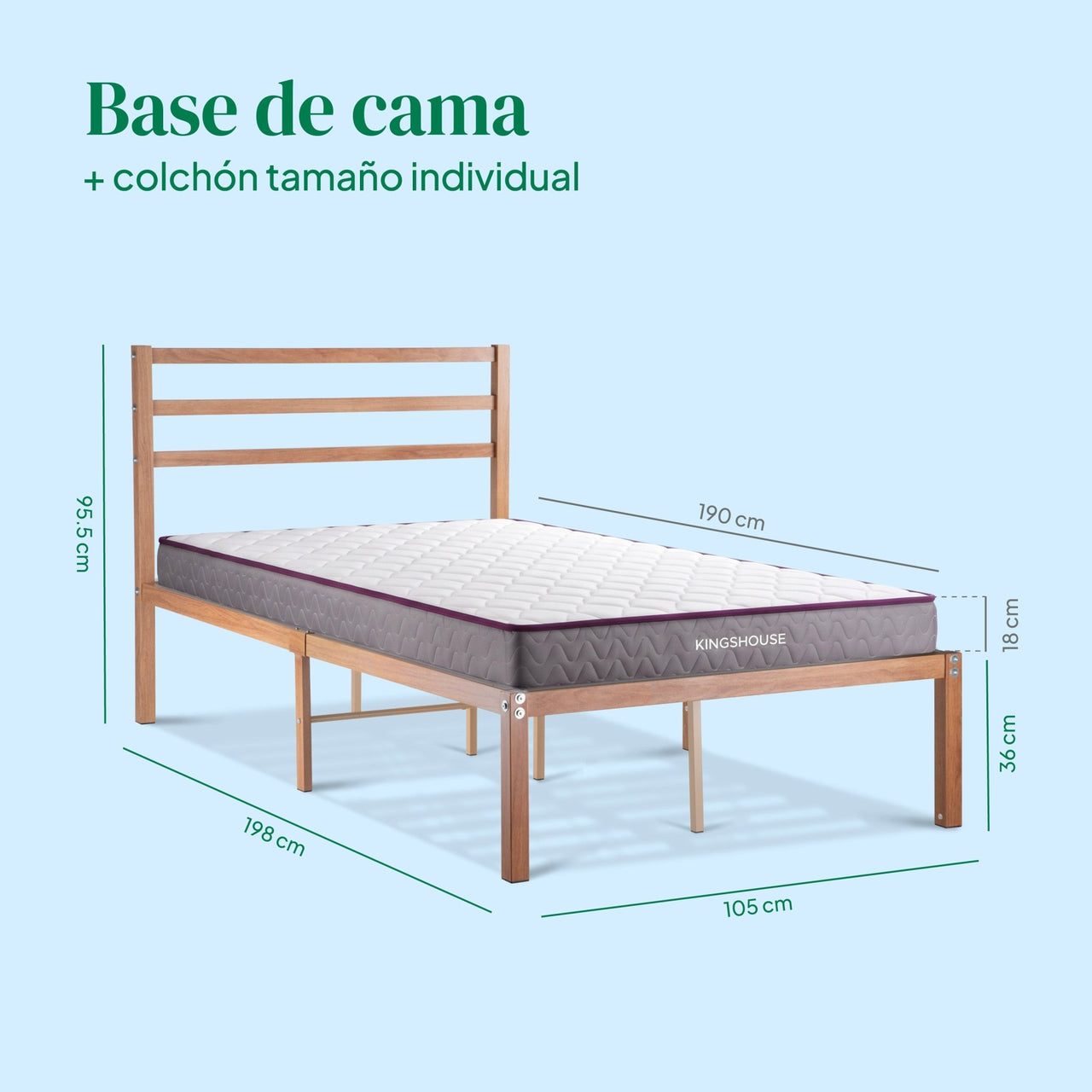 Combo Cama de Metal y Colchón Individual Memory Foam