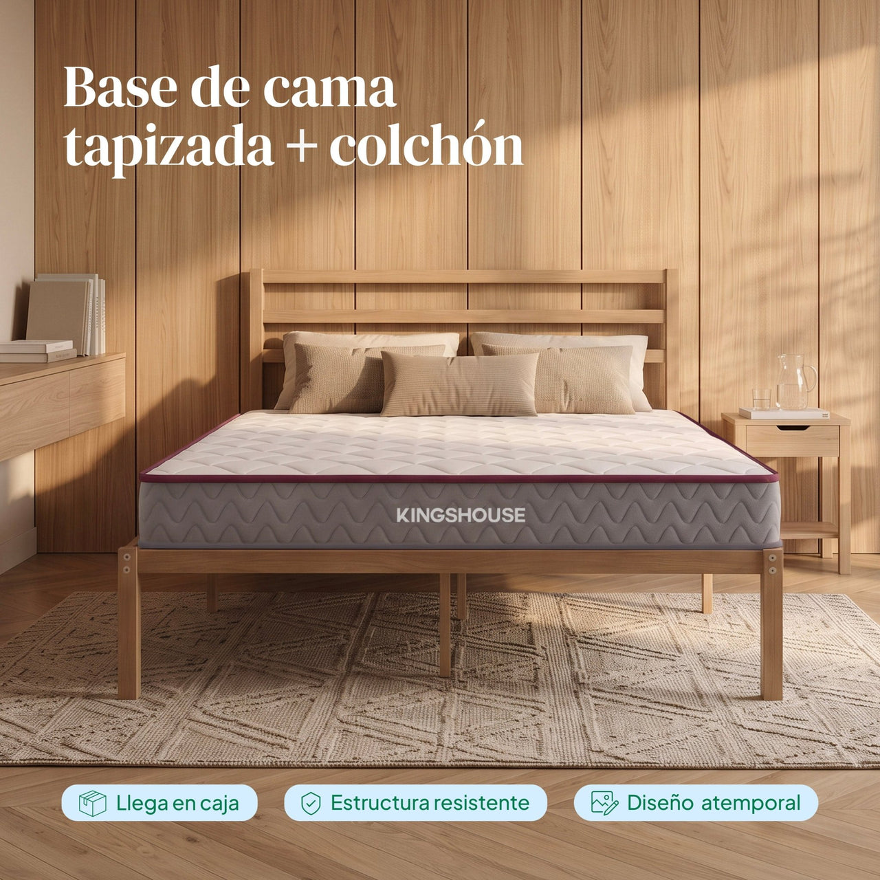 Combo Cama de Metal y Colchón Matrimonial Memory Foam