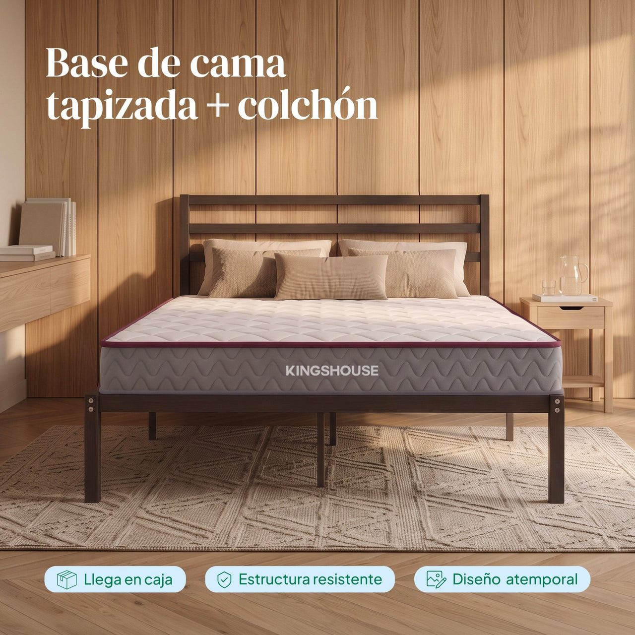 Combo Cama de Metal y Colchón Matrimonial Memory Foam
