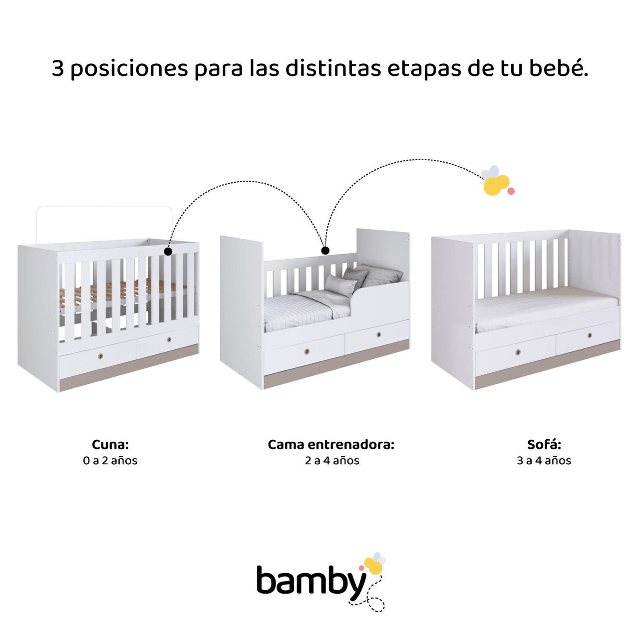 Combo Cuna Convertible + Colchón Hipoalergénico Bamby