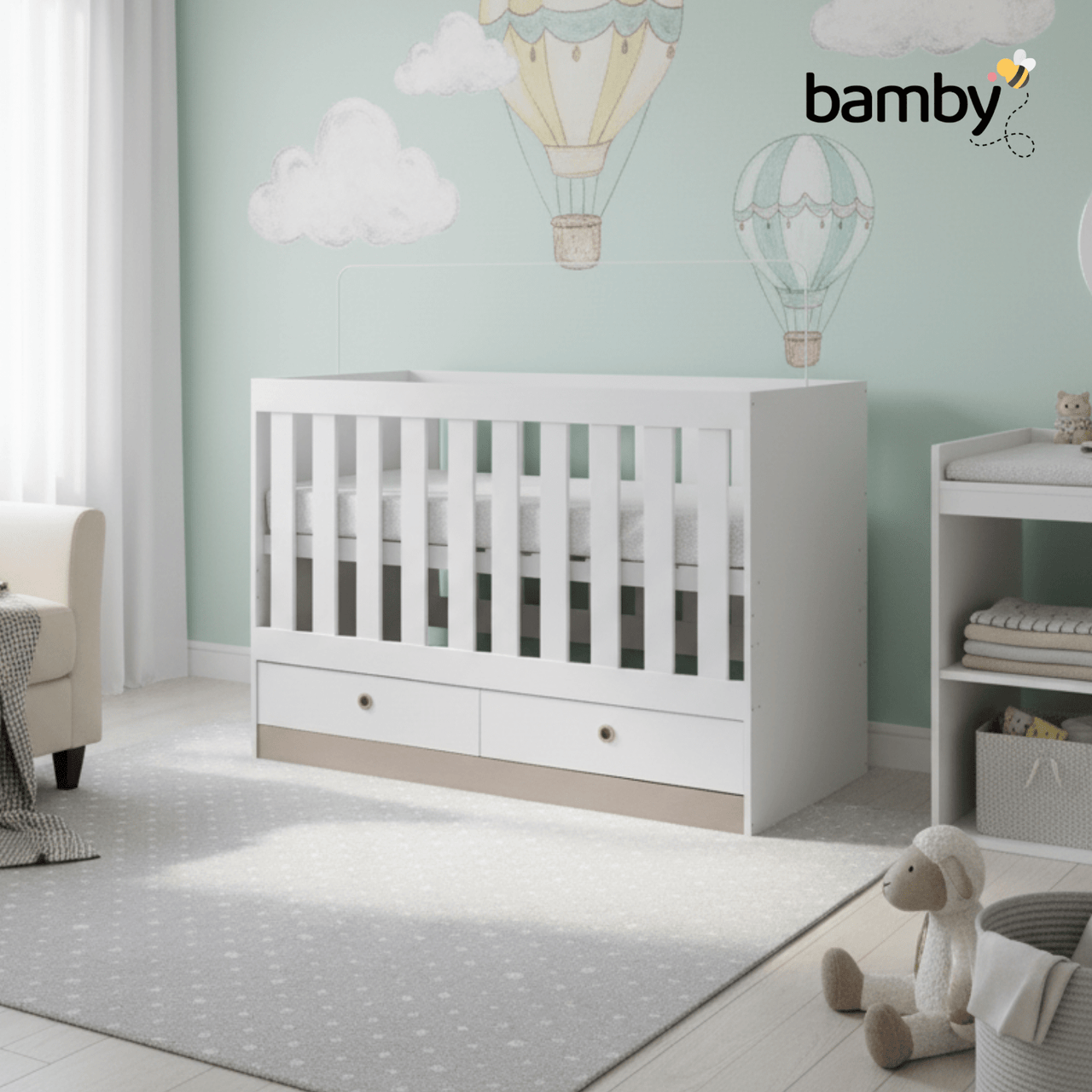 Combo Cuna Convertible + Colchón Hipoalergénico Bamby