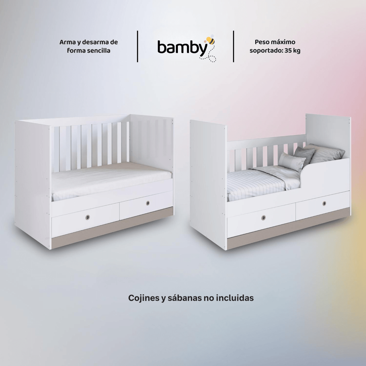 Combo Cuna Convertible + Colchón Hipoalergénico Bamby