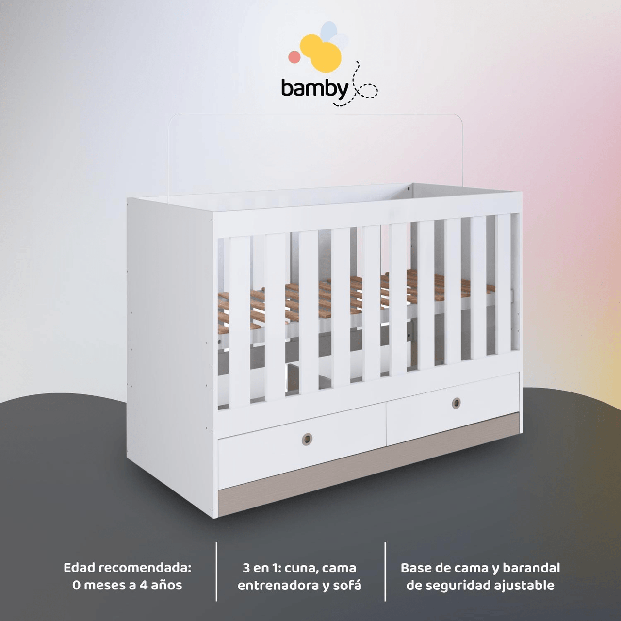 Combo Cuna Convertible + Colchón Hipoalergénico Bamby
