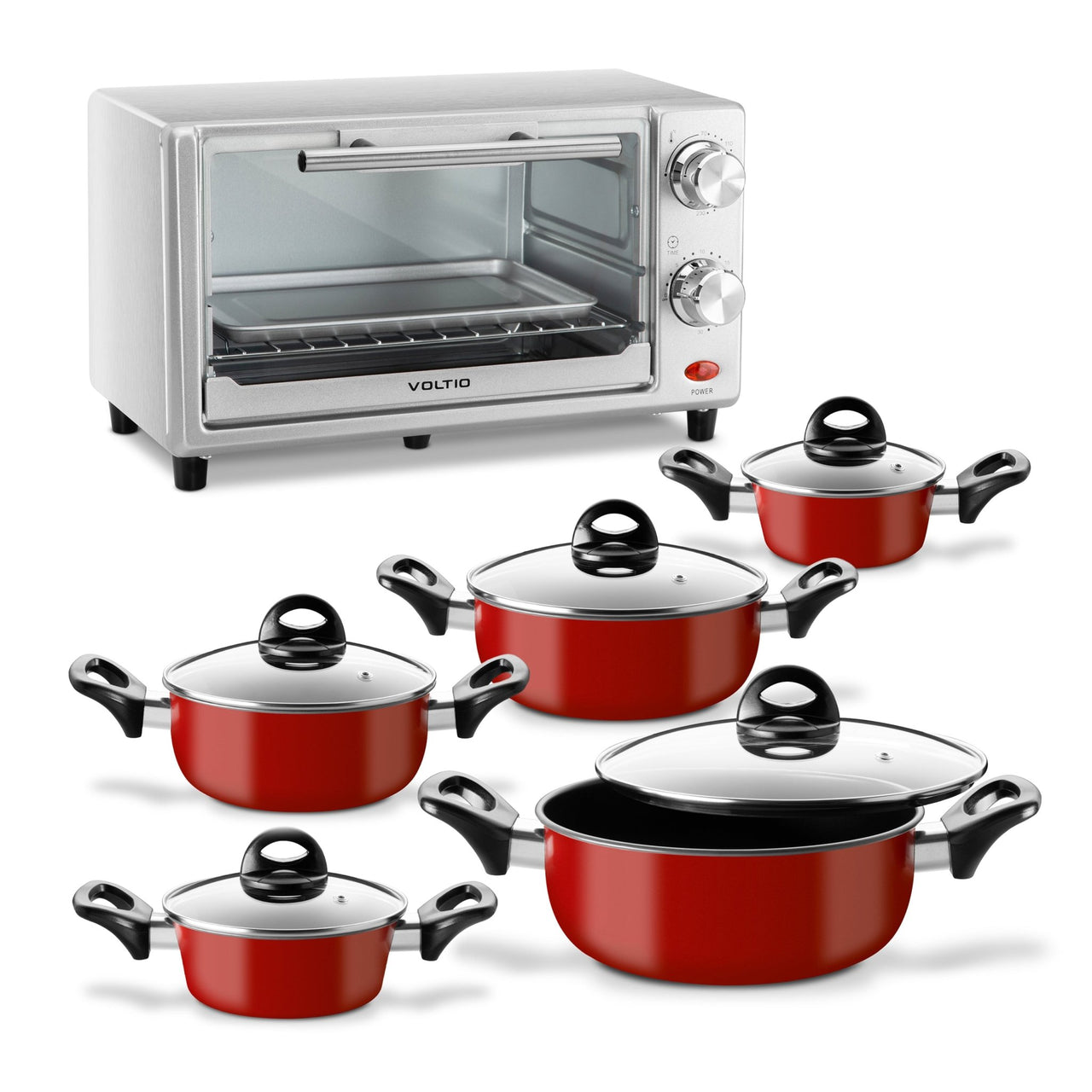 Combo de Batería de Cocina 10 Pzas + Horno Tostador 11L