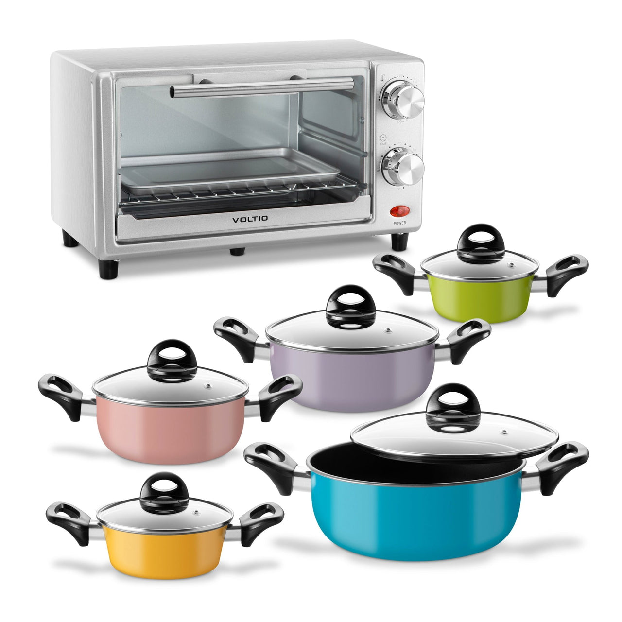 Combo de Batería de Cocina 10 Pzas + Horno Tostador 11L