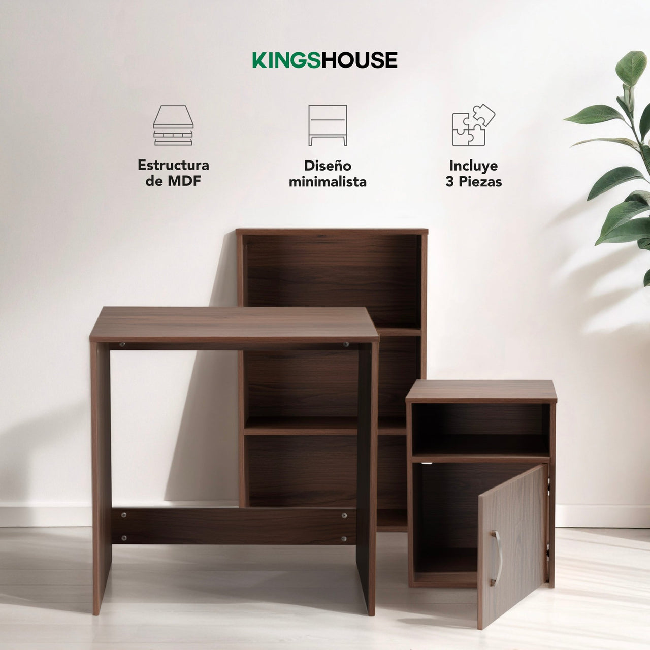 Combo Escritorio, Librero y Archivero para Hogar y Oficina