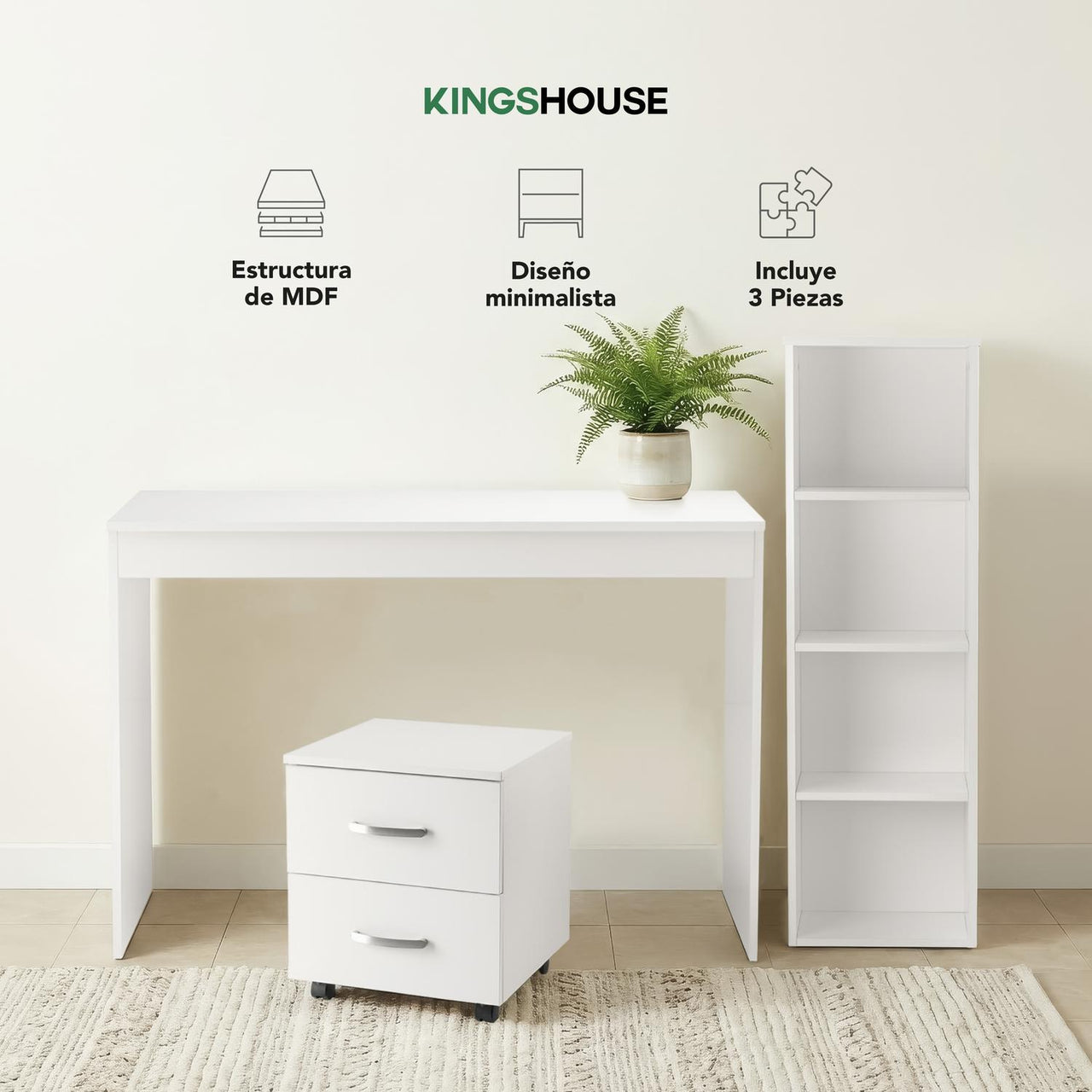 Combo Escritorio, Librero y Archivero para Hogar y Oficina