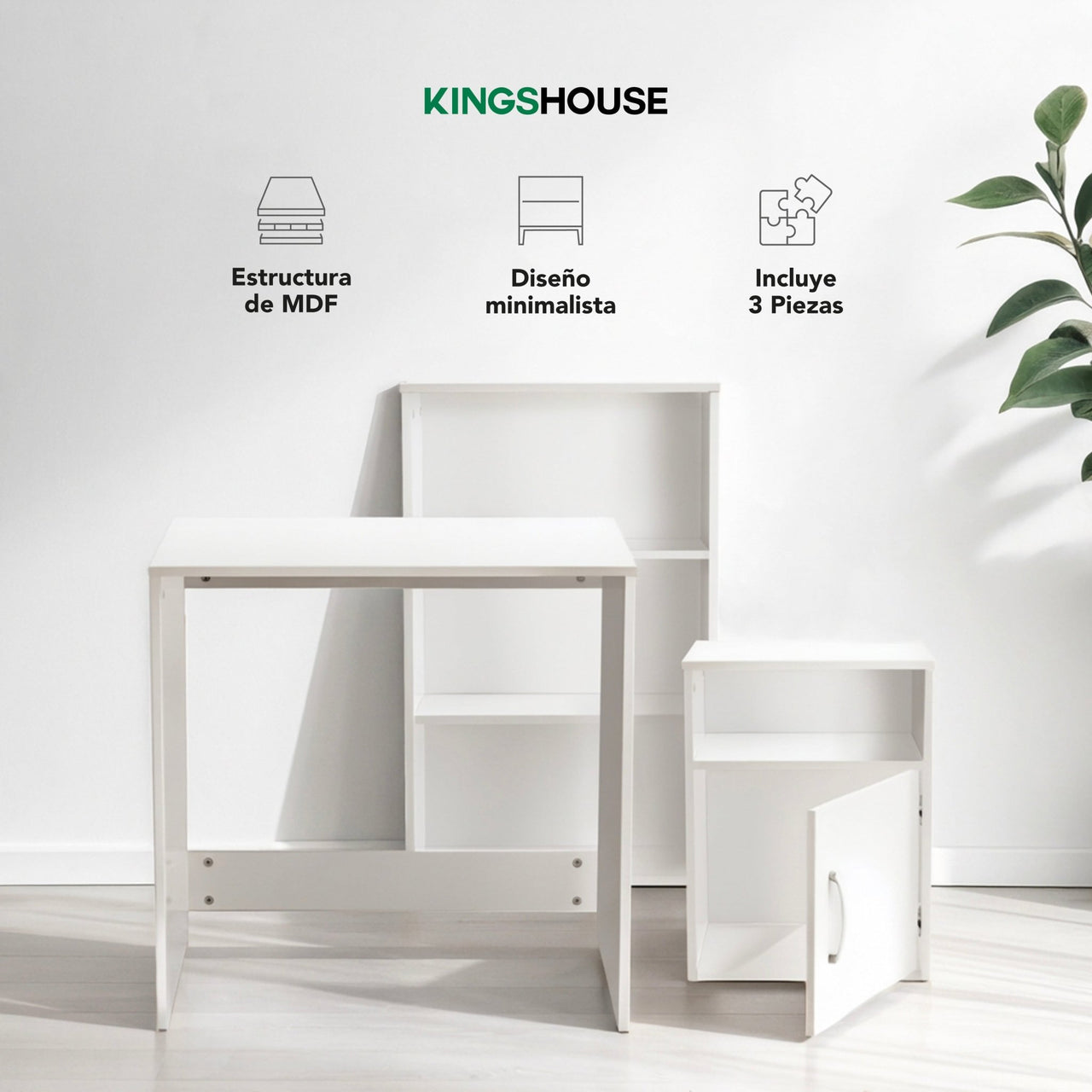 Combo Escritorio, Librero y Archivero para Hogar y Oficina