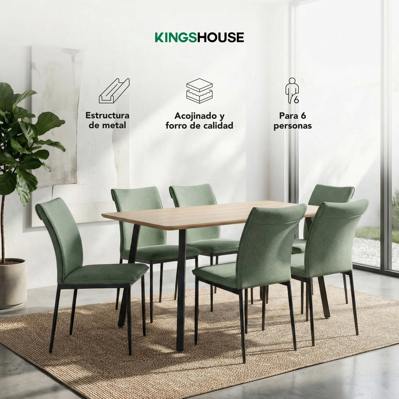 Comedor 6 Sillas Modelo Vita Estilo Madera Moderno Elegante