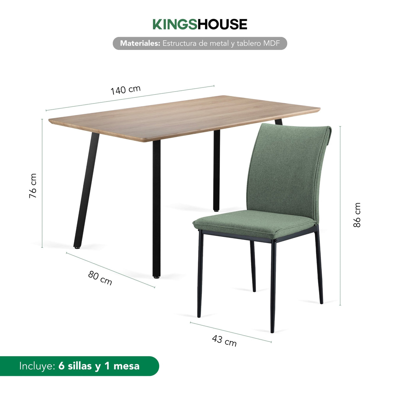 Comedor 6 Sillas Modelo Vita Estilo Madera Moderno Elegante