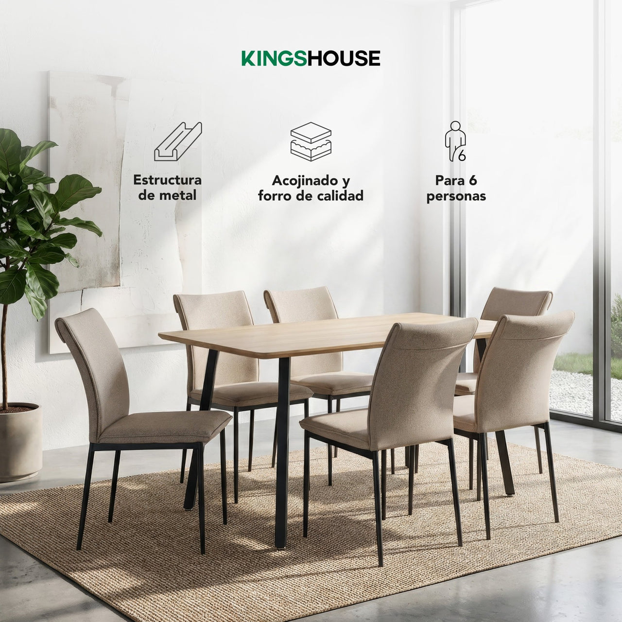 Comedor 6 Sillas Modelo Vita Estilo Madera Moderno Elegante