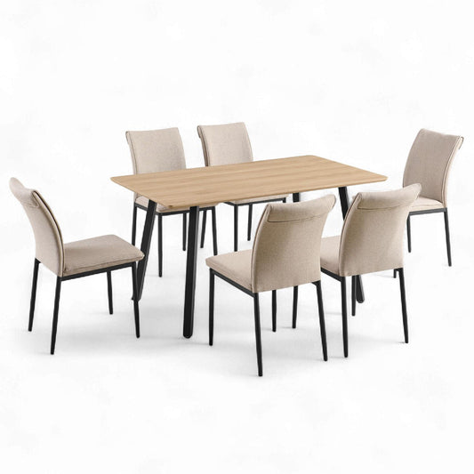 Comedor 6 Sillas Modelo Vita Estilo Madera Moderno EleganteDNGVITA6 - BEI