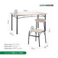 Thumbnail for Comedor 6 Sillas y Mesa Rectangular Minimalista Madera Metal