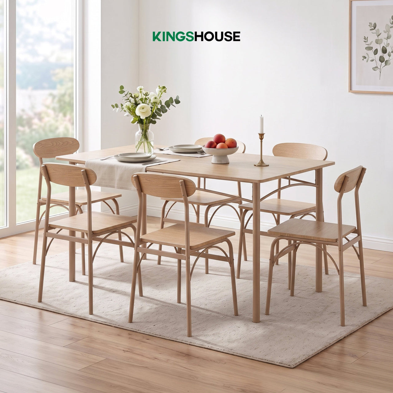 Comedor 6 Sillas y Mesa Rectangular Minimalista Madera Metal