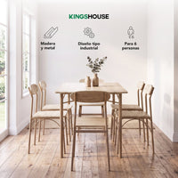 Thumbnail for Comedor 6 Sillas y Mesa Rectangular Minimalista Madera Metal