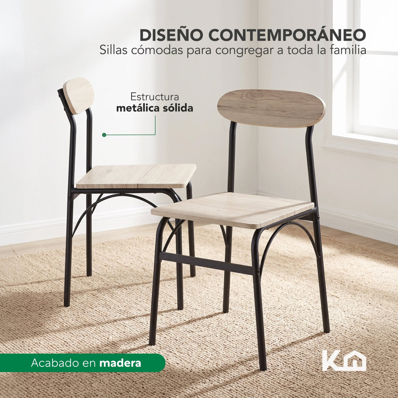 Comedor 6 Sillas y Mesa Rectangular Minimalista Madera Metal