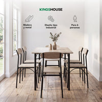 Thumbnail for Comedor 6 Sillas y Mesa Rectangular Minimalista Madera Metal