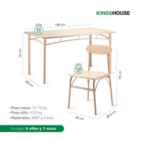 Thumbnail for Comedor 6 Sillas y Mesa Rectangular Minimalista Madera Metal