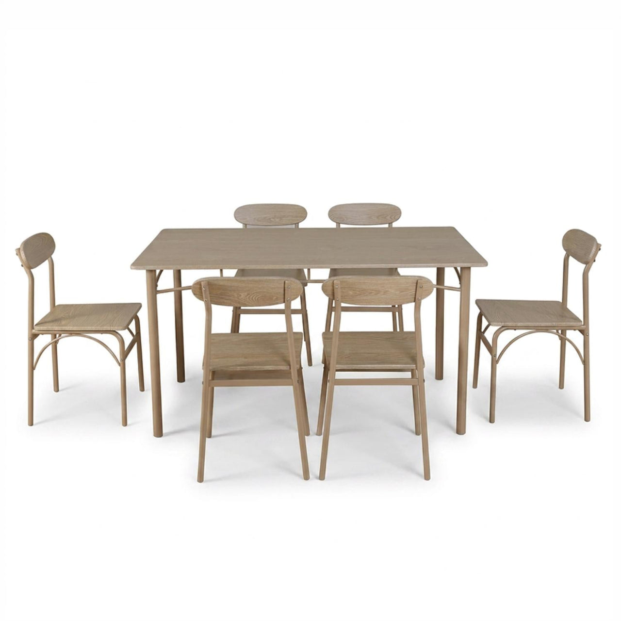 Comedor 6 Sillas y Mesa Rectangular Minimalista Madera Metal