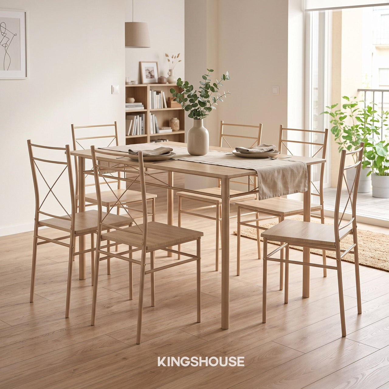Comedor 6 Sillas y Mesa Rectangular Moderno Madera y Metal