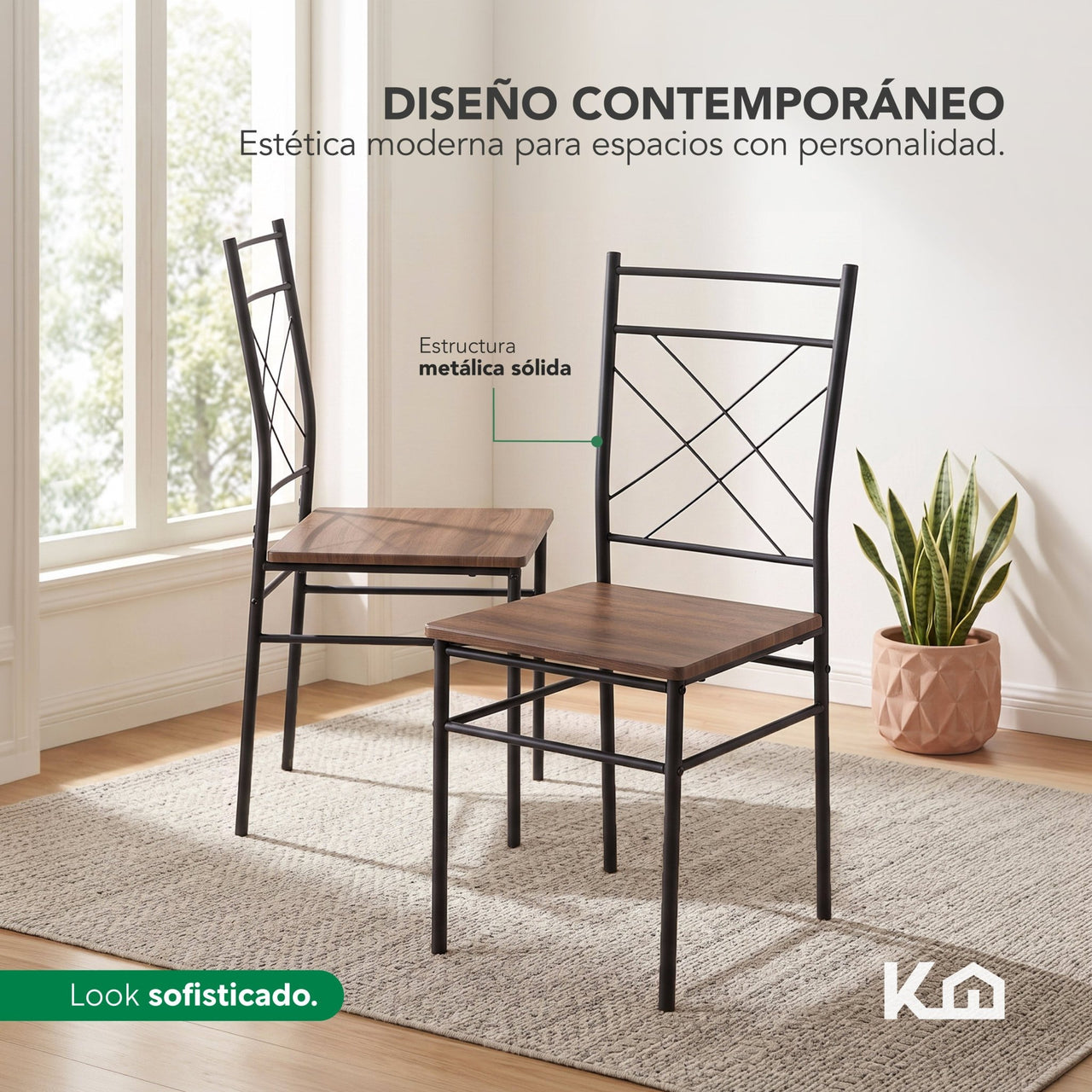 Comedor 6 Sillas y Mesa Rectangular Moderno Madera y Metal