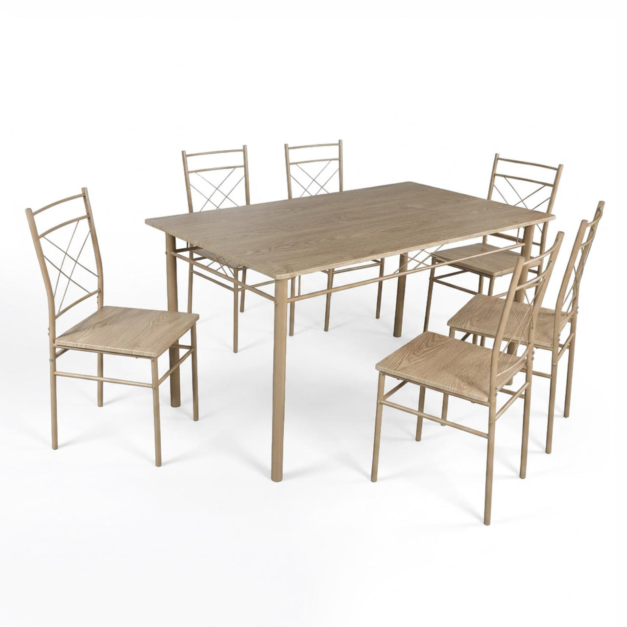 Comedor 6 Sillas y Mesa Rectangular Moderno Madera y Metal