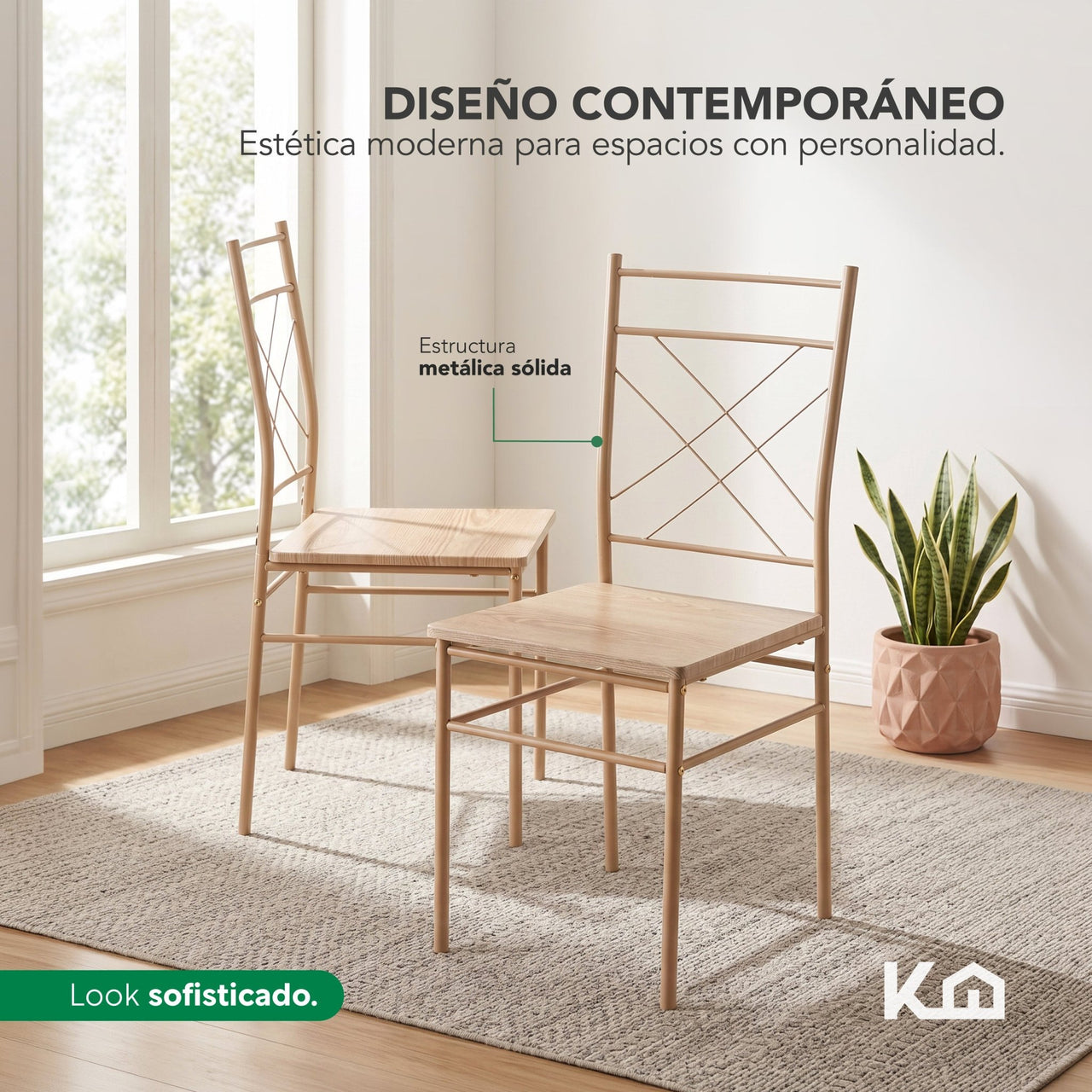 Comedor 6 Sillas y Mesa Rectangular Moderno Madera y Metal