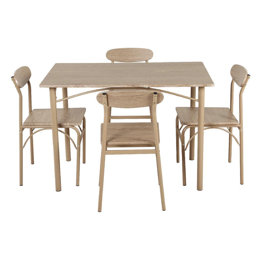 Comedor De 4 Sillas Metal Mesa Rectangular Elegante ModernoDNG - ROBLE2 - BEI